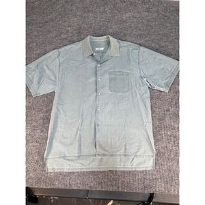 Schnitt Mens Vintage Blue Cotton Short Sleeve Button Down Shirt Ribbed Collar XL